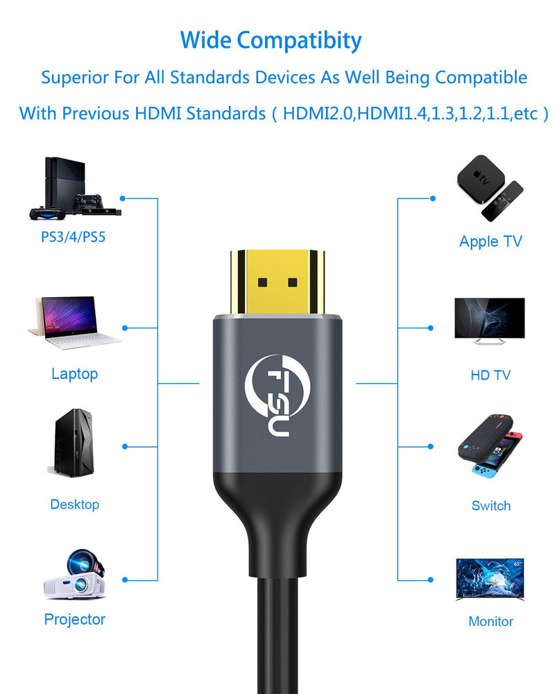 8K HDMI 2.1 Cable 6.6FT,Ultra High Speed 8K@60HZ 4K@120Hz 48Gbps Ultra HD HDMI to HDMI Cord, Support Dynamic HDR, eARC, Dolby Atmos,Compatible with Roku,Laptop,Monitor,PS4,PS5,Apple TV,Xbox&More 8K/6.6FT