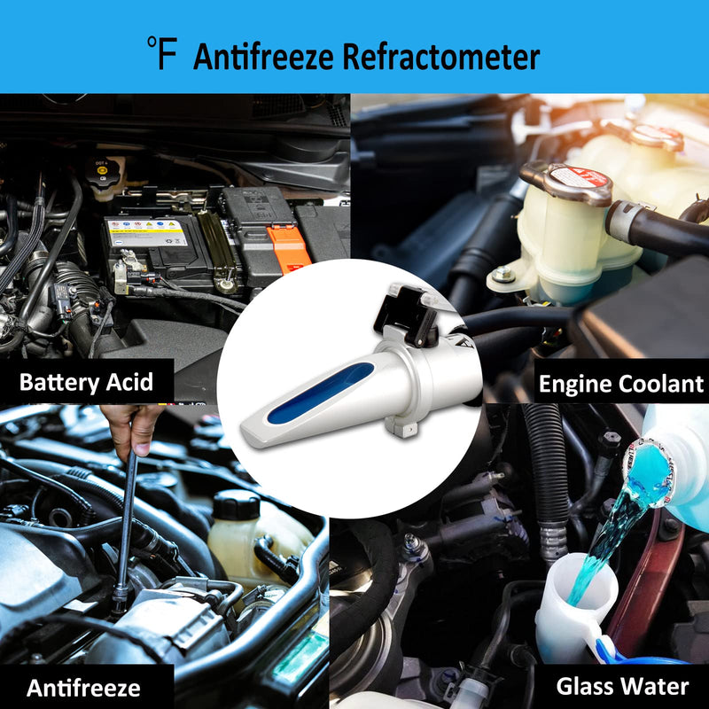 3-in-1 Antifreeze Refractometer in Fahrenheit Antifreeze Coolant Tester Refractometer for Checking Freezing Point of Automobile Antifreeze Systems and Battery Fluid Condition Battery Acid, Glycol 3-in-1 ℉ Antifreeze Refractometer