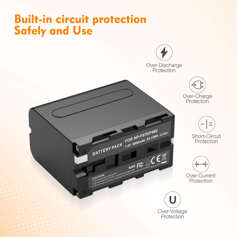 2-Pack Replacement NP-F970 Battery for Sony DCR-VX2100, DSR-PD150, DSR-PD170, FDR-AX1, HDR-AX2000, HDR-FX1, HDR-FX7, HDR-FX1000, HVL-LBPB, HVR-HD1000U, HVR-V1U, HVR-Z1P