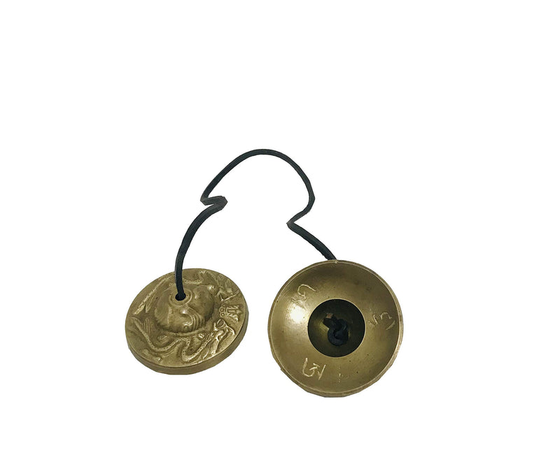 Tibetan Buddhist Tingsha Cymbals on leather cord 2.5 inch Reiki Manjira Bell (Chimes) for Meditation,yoga,healing, calming and Musical Instrument, Dragon Lucky Symbols Embossed