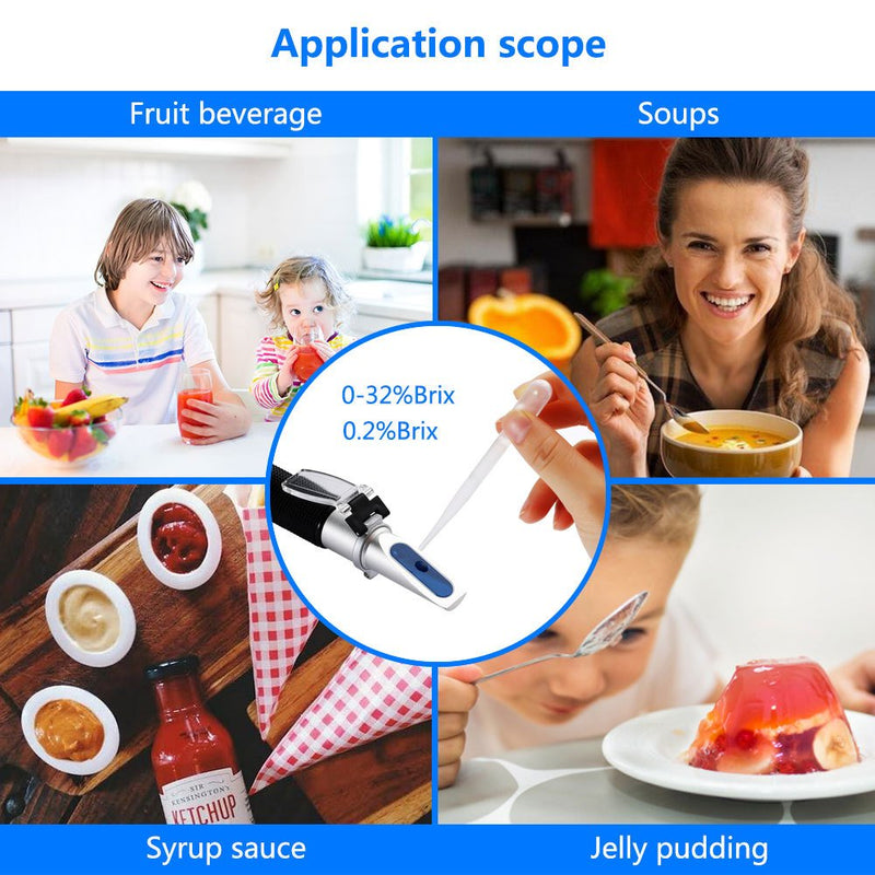 Meichoon 0~32% Brix Refractometer with ATC Digital Handheld Refractometer for Sugar, Food, Fruit, Beverages Honey DH14