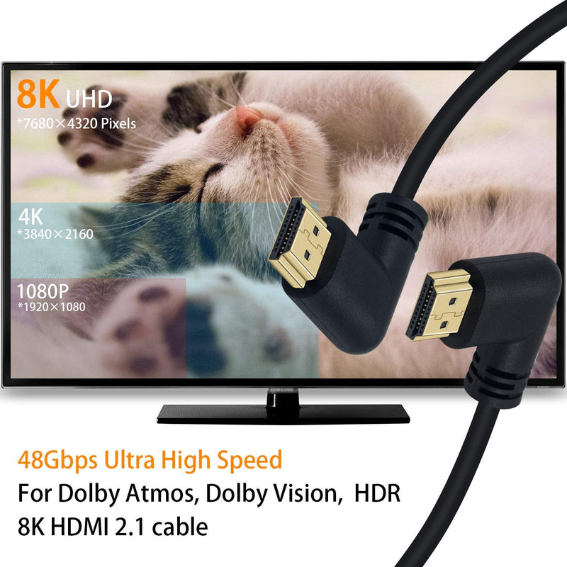 Poyiccot 8K HDMI 2.1 Cable 3.3feet/1M, 8K HDMI 48gbps 90 Degree Right Angle HDMI Male to Left Angle HDMI 2.1 Cable with 8K 60Hz Video and 3D HDR for TV/Xbox /PS4 /PS5 8K HDMI Cable M/M Left-Right
