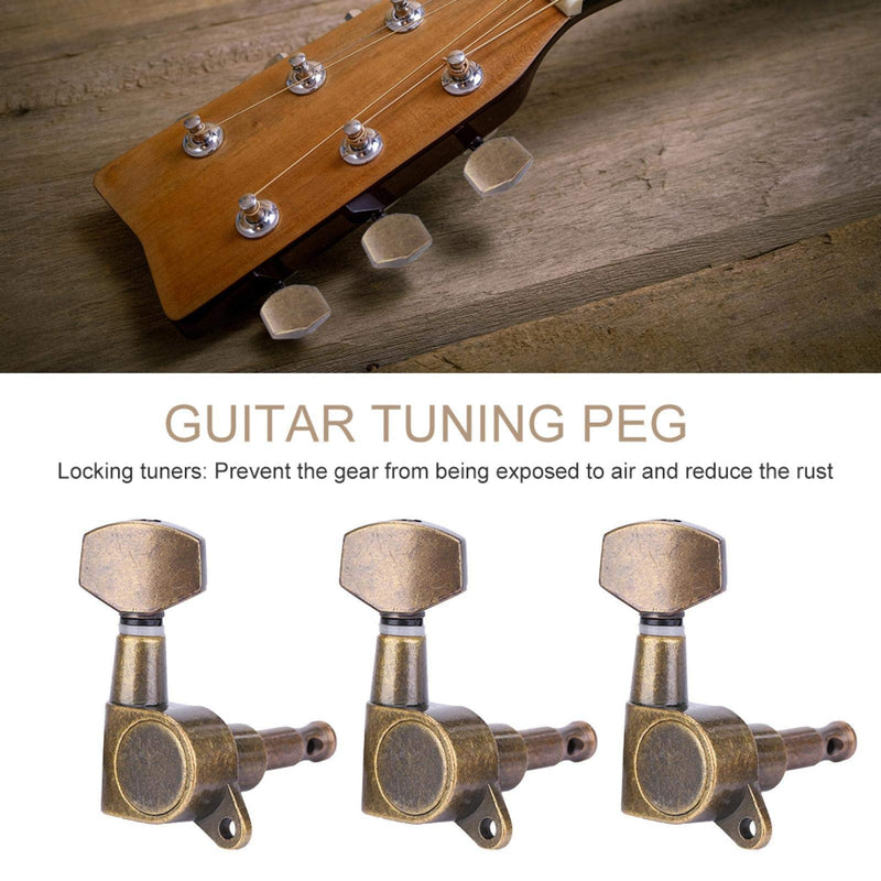 Drfeify Tuning Pegs, Copper-zinc Alloy Tuning Pegs Locking Tuners Machine Heads for Acoustic Electric Guitar(6R) 6R