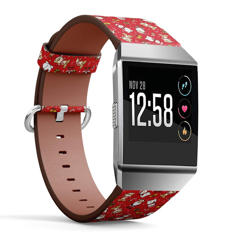 Compatible with Fitbit Ionic - Leather Wristband Bracelet Replacement Accessory Band + Adapters - Christmas Santa Bear
