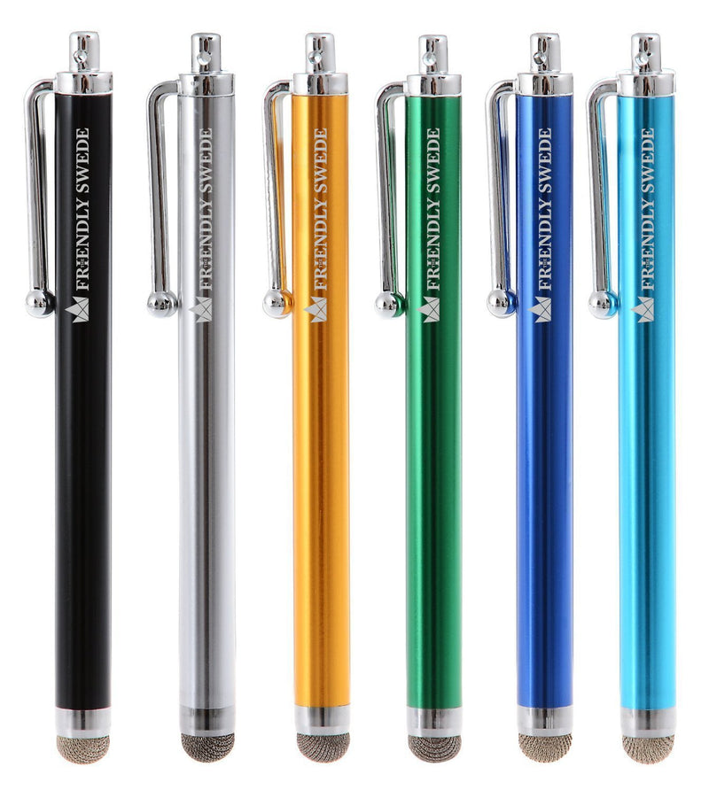 The Friendly Swede Bundle Micro-Knit Hybrid Fiber Tip Universal Capacitive Stylus Pens (Silver,Aqua Blue,Green,Dark Blue,Yellow,Black) Silver,Aqua blue,Green,Dark blue,Yellow,Black