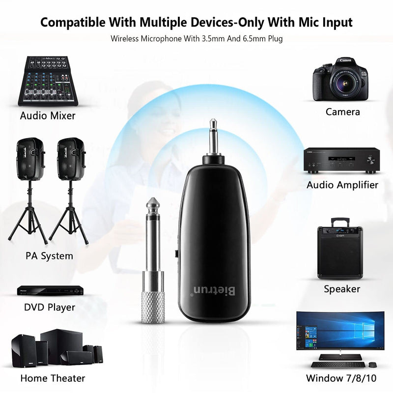 [AUSTRALIA] - Bietrun UHF Wireless Microphone Headset, 165ft Range, Working Time 6H, 1/4''Plug, Wireless Headset Mic ＆Handheld Mic 2 in 1, for Karaoke Speaker, Amplifier, Mic Speakers, PA System, Teaching, Fitness Black 