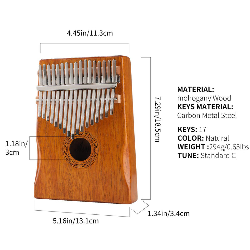 Kalimba 17 Keys Thumb Piano with Asmuse Songbook Tuning Hammer Carrying Bag Thumb Picks Cleaning Cloth Kalimba -B