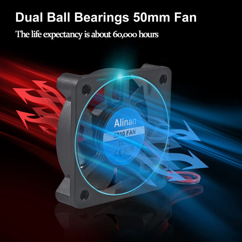 Alinan 6pcs 5010 5V Cooling Fan 50mm Silent Cooling DC 5V 0.08A Silent Quiet DC Brushless Cooling Fan 3D Printer Cooling Fan with 2Pin Wire Dual Ball Bearing Computer Fan 6