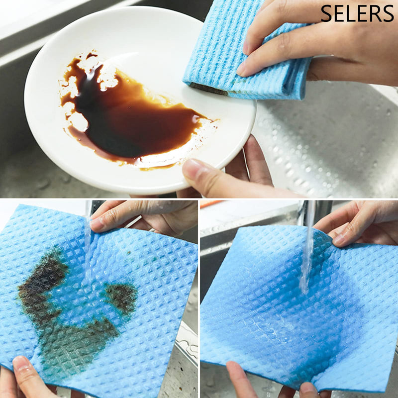 SELERS Swedish Dish Clothes, 10-Pack Eco Friendly & Sustainable Biodegradable Cellulose Sponge Cloths For Washing Dishes,Washable and Reusable