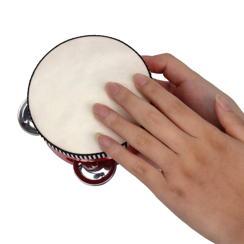 BQLZR 4" Red Musical Tambourine Beat Round Drum Traditional Wooden Natural Skinned Musical Instrument