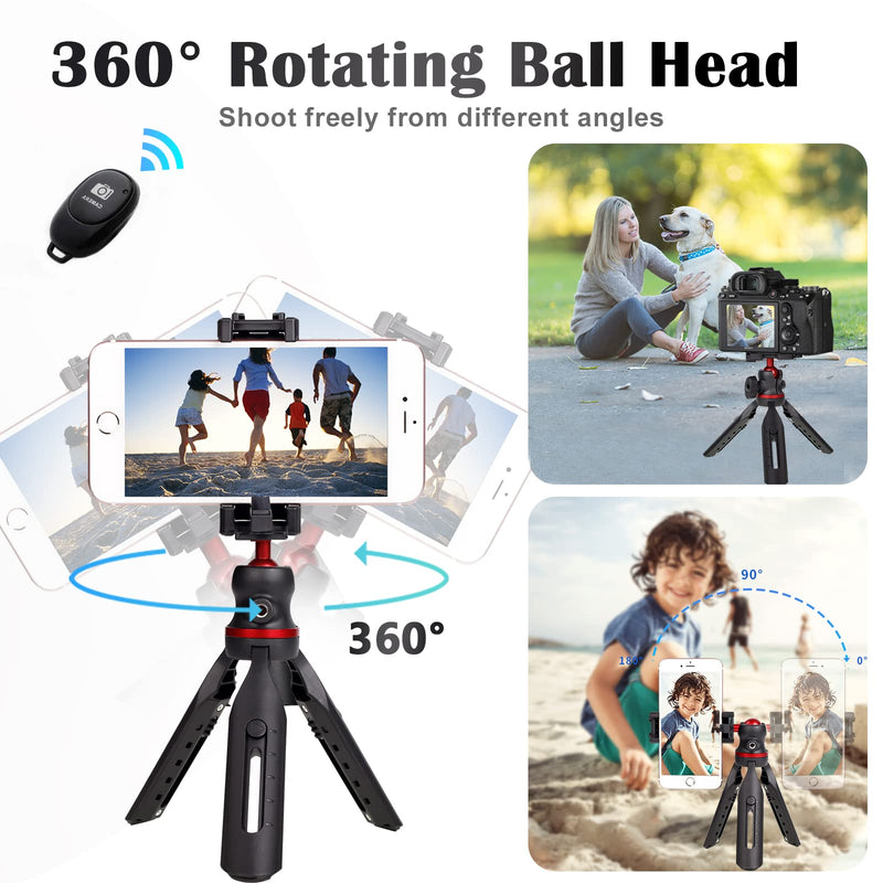LCNCY Mini Tripod for Camera and Phone - Gopro Tripod - Pocket Tripod - Desk Webcam Tripod - DSLR Mini Tripod - Small iPhone Tripod with Universal Phone Mount and Remote black