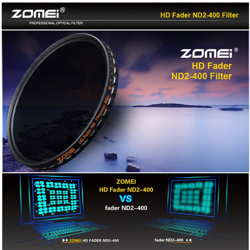 Zomei 52mm HD Ultra Slim 18 Layer Multi-Coated ND2-ND400 Fader Variable Neutral Density Lens Filter Adjustable ND Filter German Schott Optical Glass