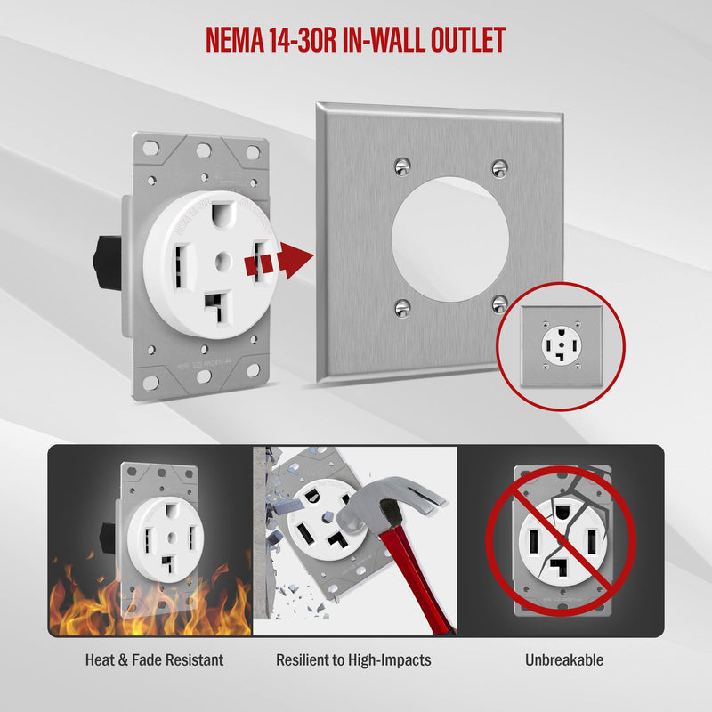 ENERLITES 66300-W-2PCS 30 Amp Dryer Receptacle Outlet, NEMA 14-30R | Residential Commercial Industrial Grade, Outdoor/Indoor, 3-Pole, 4 Wire, (10,8,6,4) AWG, | 125/250V, 66300-W, 2 Pack-White, 2 Count White