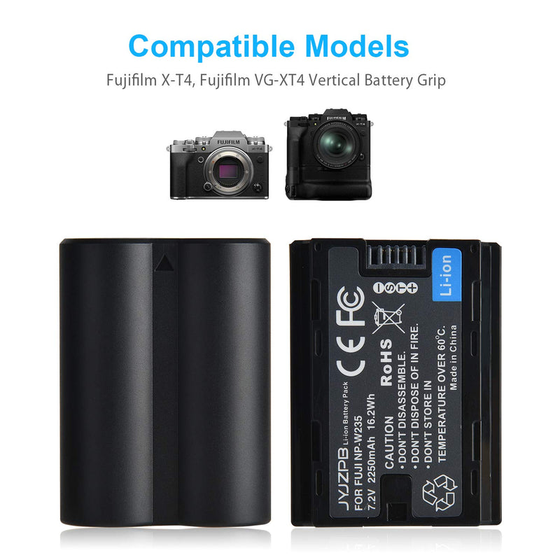 JYJZPB NP-W235 2250mAh Replacement Battery for Fujifilm, 2-Pack Camera Batteries with Battery Charger for Fujifilm X-T4