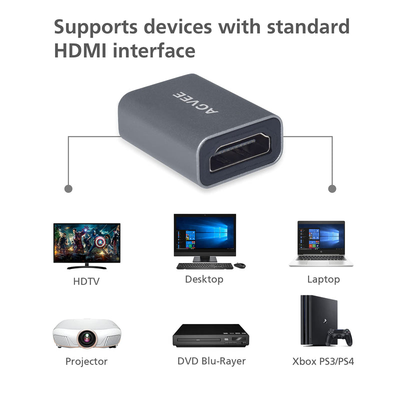 AGVEE [4 Pack] HDMI Female to Female Adapter, 8K HDR HDMI 2.1 Coulper Extension Connetor, Backward Compatible with 4k@60HZ, Alloy Shell for TV Stick Roku Chromecast Switch Xbox PS4 Laptop, Gray Gray 4 Pack