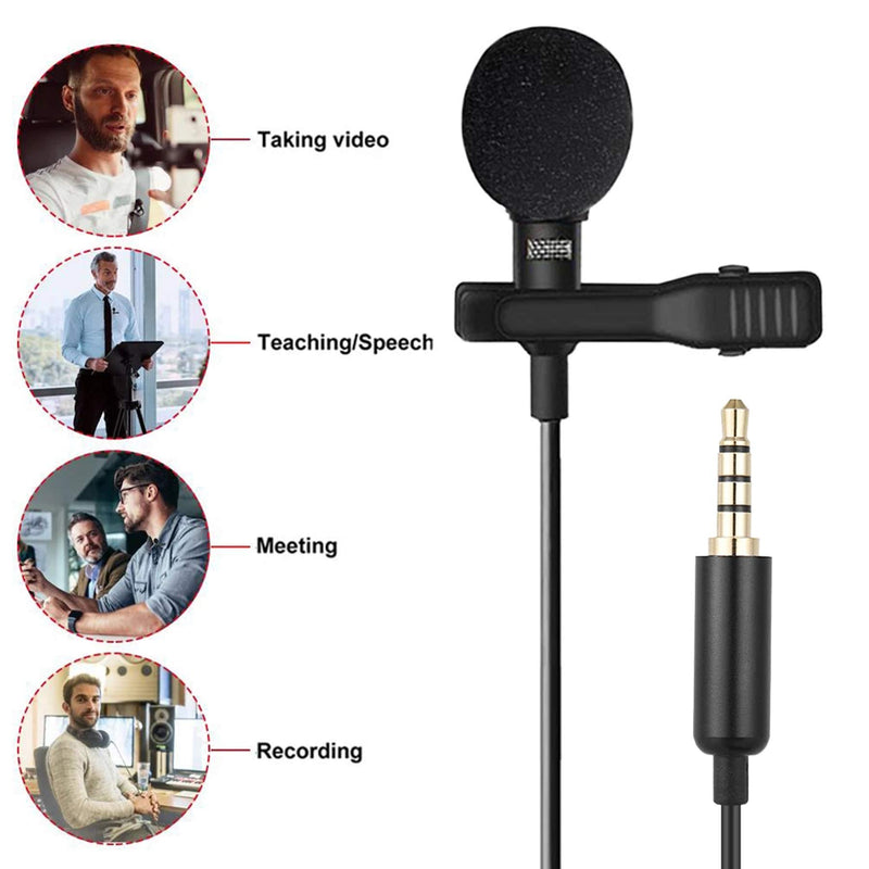 AIMIEI Lavalier Microphone, 3.5mm Omnidirectional Lavalier Clip-on Lapel Mic for iPhone, Samsung, Android/Windows Smart-phones,Sound Card, Computer & DSLR