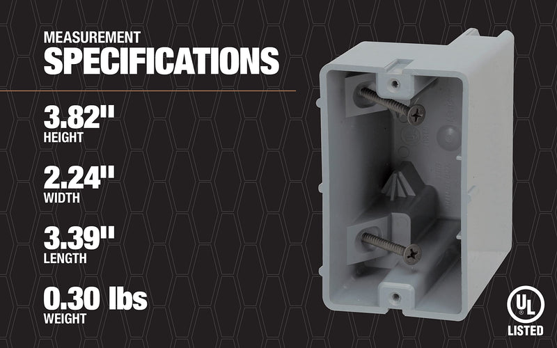 Southwire MSB1G One Gang Device Box with Depth Adjustable, Heavy Duty 42lb, Gray