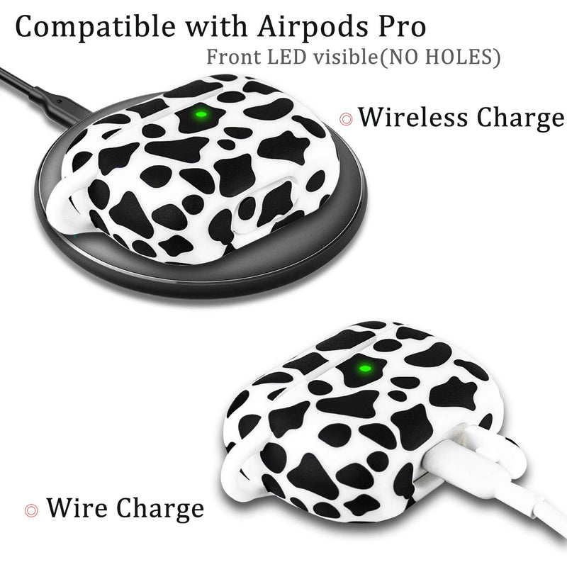 Airpod Pro Case Soft Silicone - LitoDream Case Cover Flexible Skin for Apple AirPods Pro Charging Case Cute Women Girls Protective Skin with Keychain - Cow Cow Print
