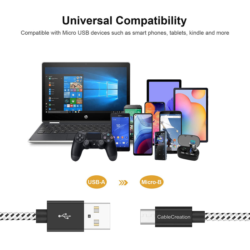 USB to Micro USB Cable, CableCreation 4 FT Braided USB Charger Data Cable, Compatible Fire Stick, Chromecast, Power Pack, Android Phone 1.2M Black