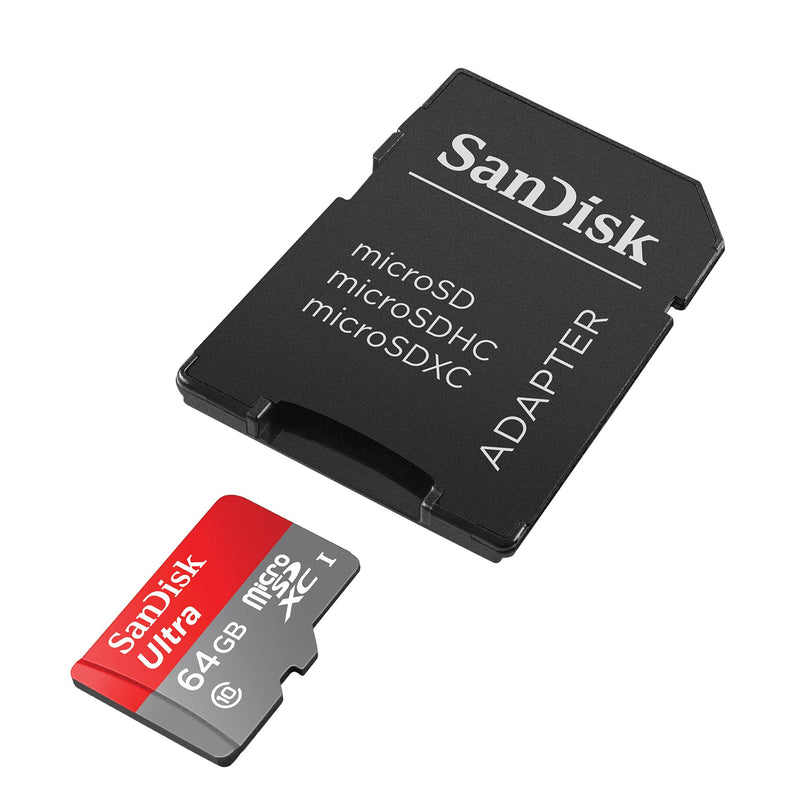 SanDisk Ultra 64GB microSDXC UHS-I Card with Adapter, Grey/Red, Standard Packaging (SDSQUNC-064G-GN6MA)