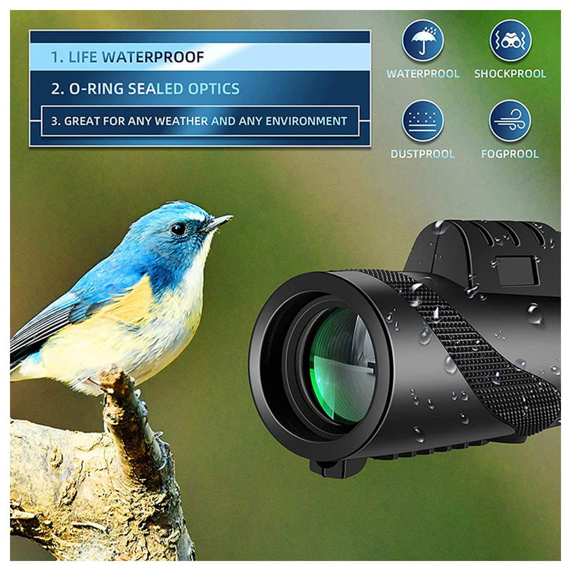80x100 Monocular Telescopes for Smartphone,Adapter Monocular Telescope for Adults,Hunting Wildlife Bird Watching Travel Camping Hiking with Smartphone Holder and Tripod（Black） Black