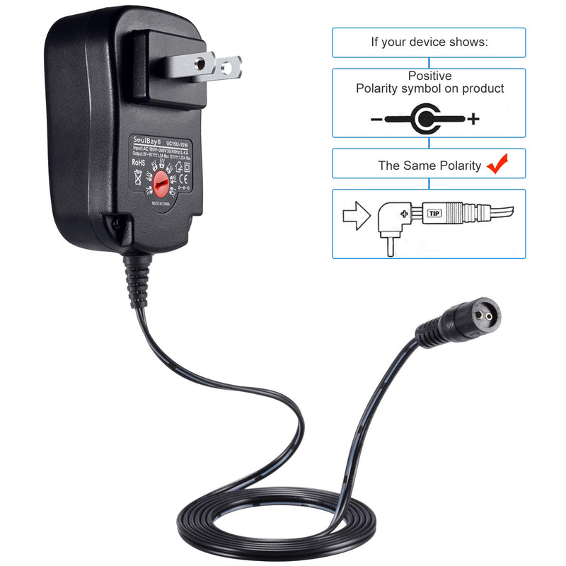 SoulBay 15W Universal AC Adapter 3V 4.5V 5V 6V 7.5V 9V 1500mA 12V 1250mA DC Switching Power Supply for CCTV Security IP Camera Keyboard Speaker Router Household Electronics, 12W Compatible