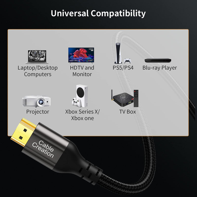 HDMI Cables, CableCreation 8K HDMI 2.1 AM to AM Cable (48Gbps, 8K/60Hz) - 6.6 Feet, HDMI for PS4, eARC HDR HDCP 2.2 2.3 with PS5 PS4, Xbox Series X, MacBook Pro 2021, Roku TV, Sony TV, Samsung TV 6.6ft Dark Grey