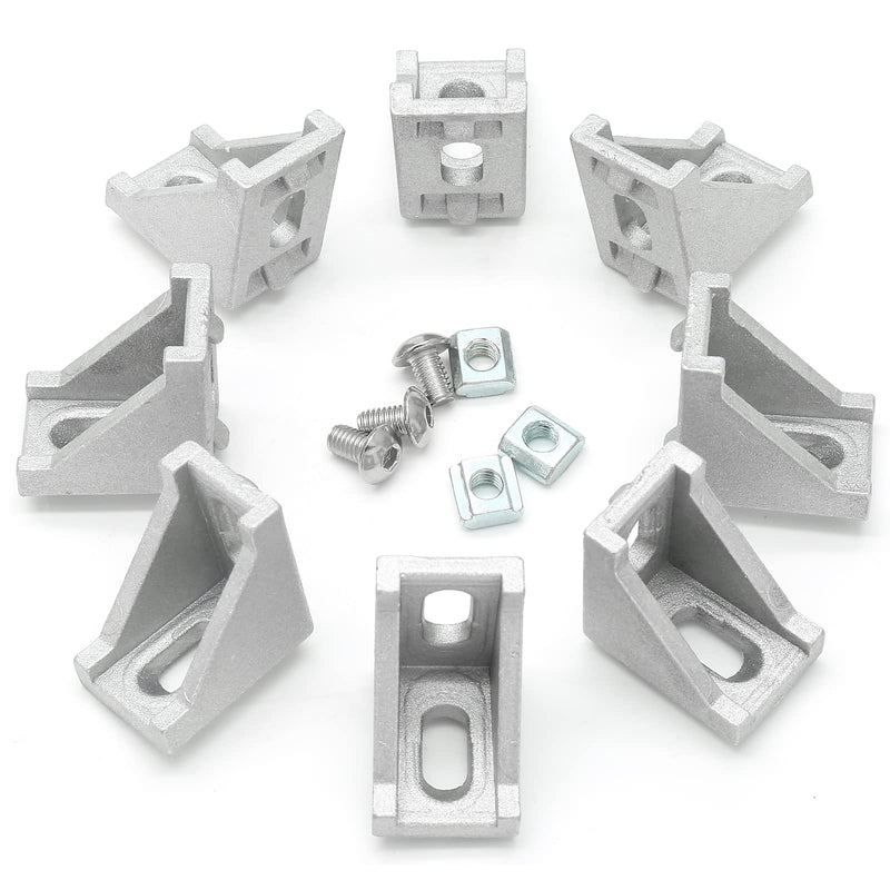 Qjaiune 2028 Aluminum Profile Connector Set, 20Pcs Silver Inside Corner Bracket Gusset with T-Slot Nuts & Screws, L-Shaped Aluminum Extrusion for 2020 Series Aluminum Extrusion Profile with Slot 6mm 2028 Seriess, Bracket with Screw Nut