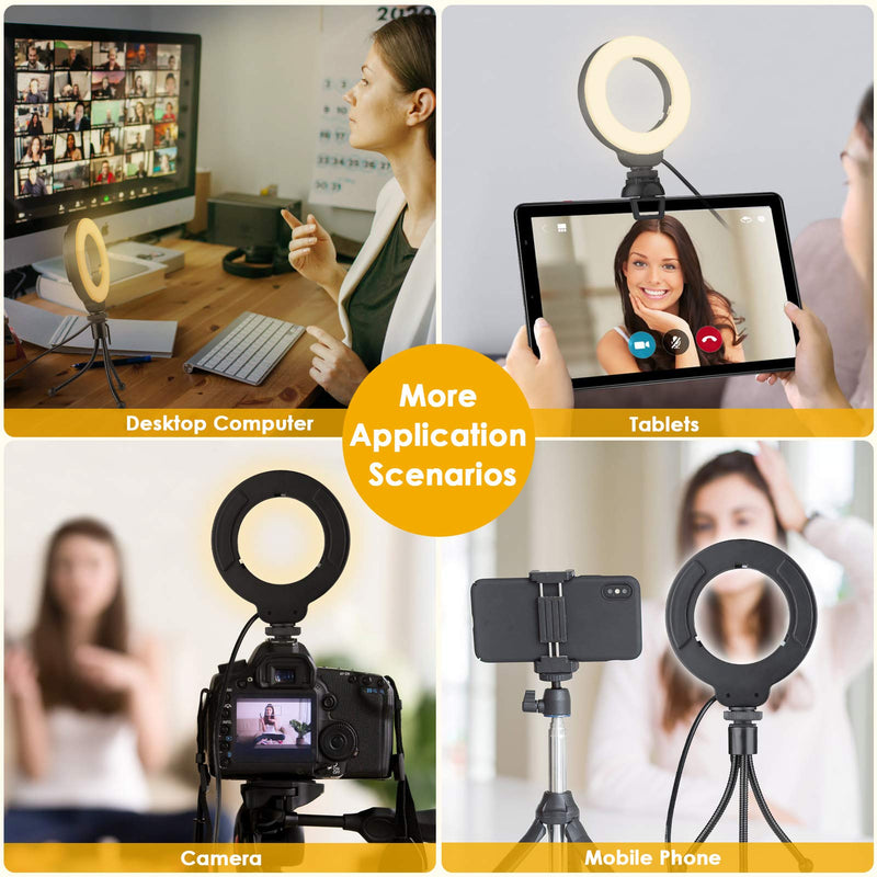 4" Ring Light for Laptop with Stand & Clip,Video Conference Lighting Kit, Webcam Zoom Lighting for Computer, Laptop Light for Zoom Meetings,Makeup,Selfie,Tiktok,(Dimmable & USB Powered)