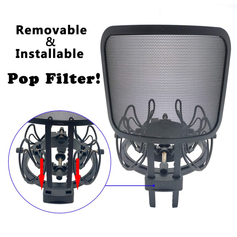[AUSTRALIA] - Suuntok Microphone Shock mount Kit Compatible with All Microphones Size at 21-62mm,Includes Universal Mic Shock-Mount and Pop Filter (black) black 