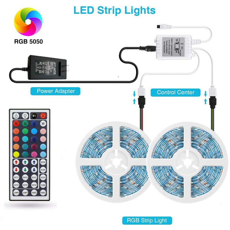 [AUSTRALIA] - LED Strip Lights 16.5Ft/5M RGB SMD 5050 300LEDs Rope Lighting Color Changing Full Kit with 44 Keys RF Remote Controller and DC 12V 