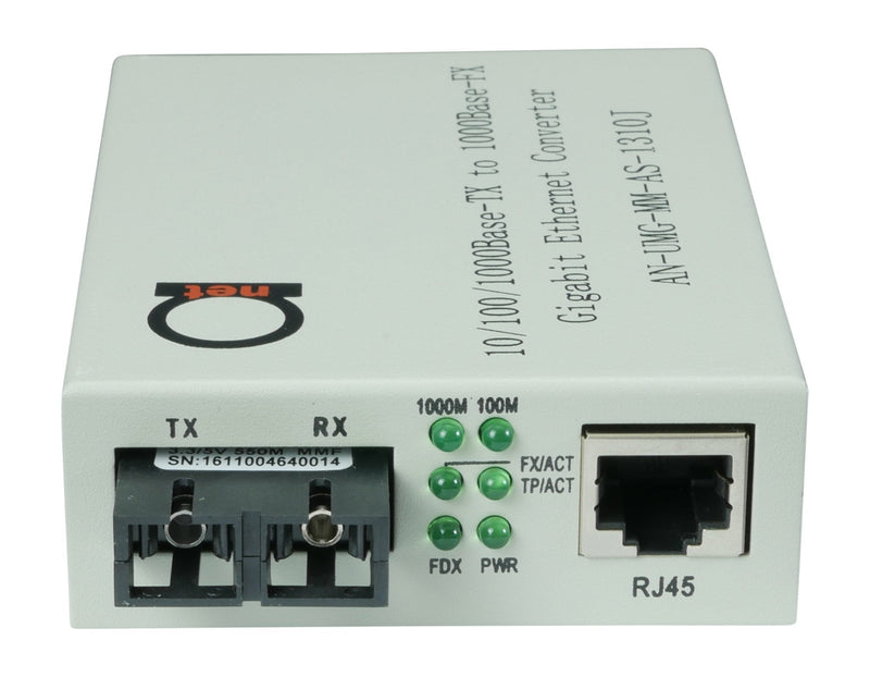 Multimode Gigabit Fiber Media Converter - Built-In Fiber Module 2 km (1.24 miles) SC – to UTP Cat5e Cat6 10/100/1000 RJ-45 – Auto Sensing Gigabit or Fast Ethernet Speed - Jumbo Frame - LLF Support