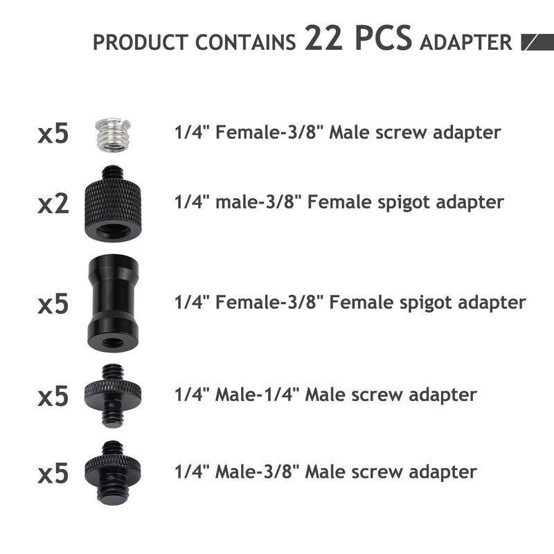 22 Pcs Camera Screw Adapter 1/4 to 1/4 and 1/4 to 3/8 Tripod Mount Converter Set for Camera Mount, Monopod, Ballhead, Flash Light Stand Avatar