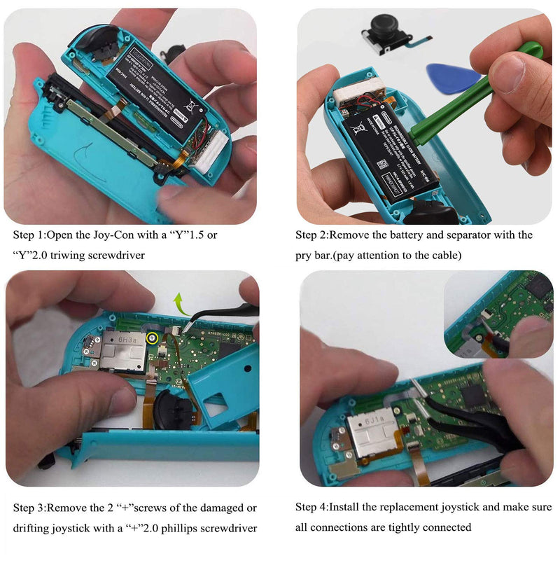 2-Pack Joycon Joystick Replacement, 3D Analog Joystick Thumb Sticks for Nintendo Switch, Joycon & Switch Lite Replacement Part Repair Kit, Include Metal Buckles,Screwdrivers,Thumb Grips Caps,Pry Tools