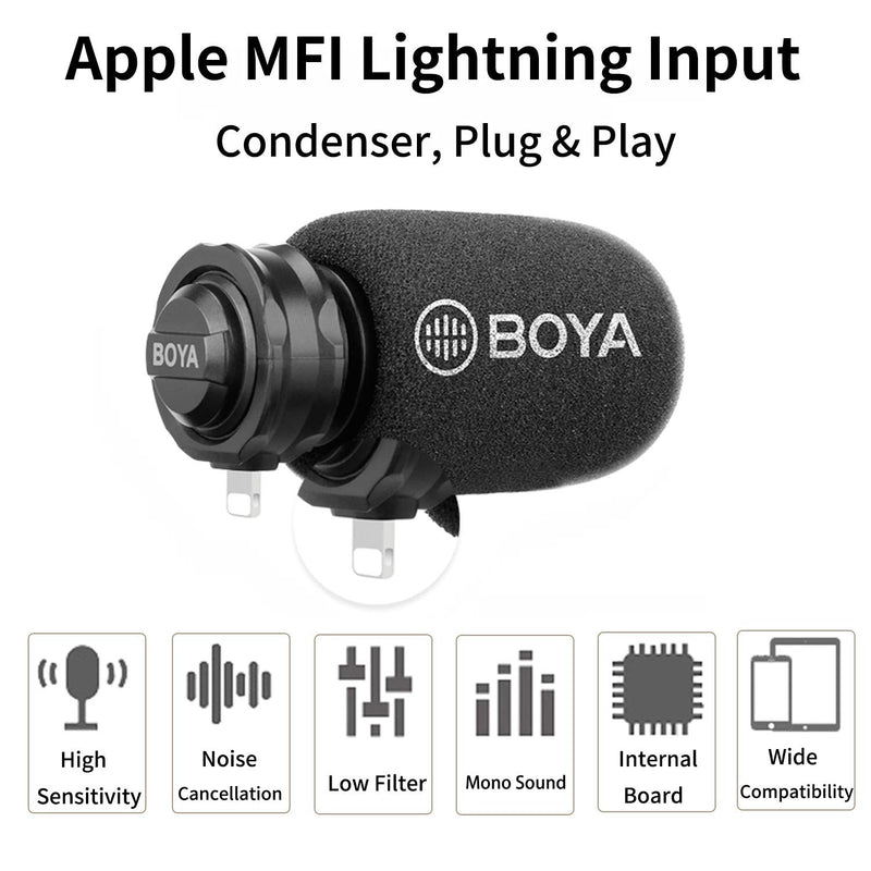 iPhone Directional Microphone Lightning, BOYA Digital Cardioid MFI Lightning Mic with Superb Sound for iPhone 11 x 8 7 7plus iPad iPod Touch iOS Recording YouTube Video Vblog Livestream