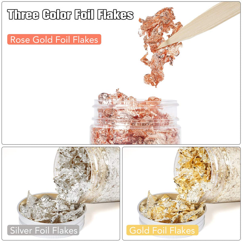 Gilding Flakes Gold Foil Flakes for Resin Gold Leaf Metallic for Painting Arts and Resin Crafts, Nail Art, 30g 30g Gold+silver+copper