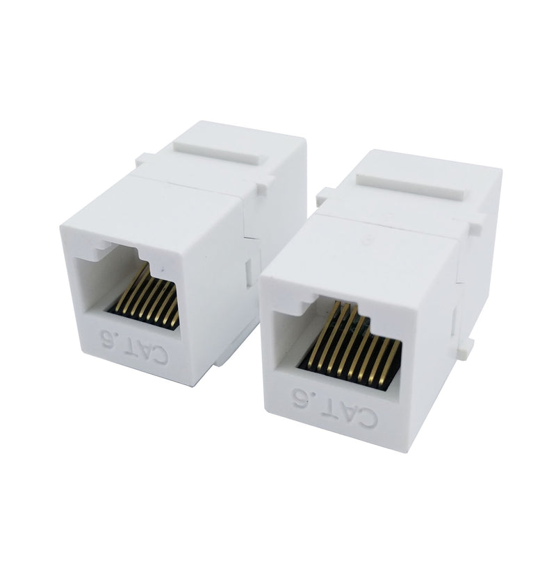 Poyiccot CAT6 RJ45 Keystone Coupler, (2-Pack) Ethernet Coupler RJ45 Connector CAT6 Female to Female Ethernet Connector CAT 6/5e/5 Double Jack 8P8C Extender Network Cable Inline Modular, White