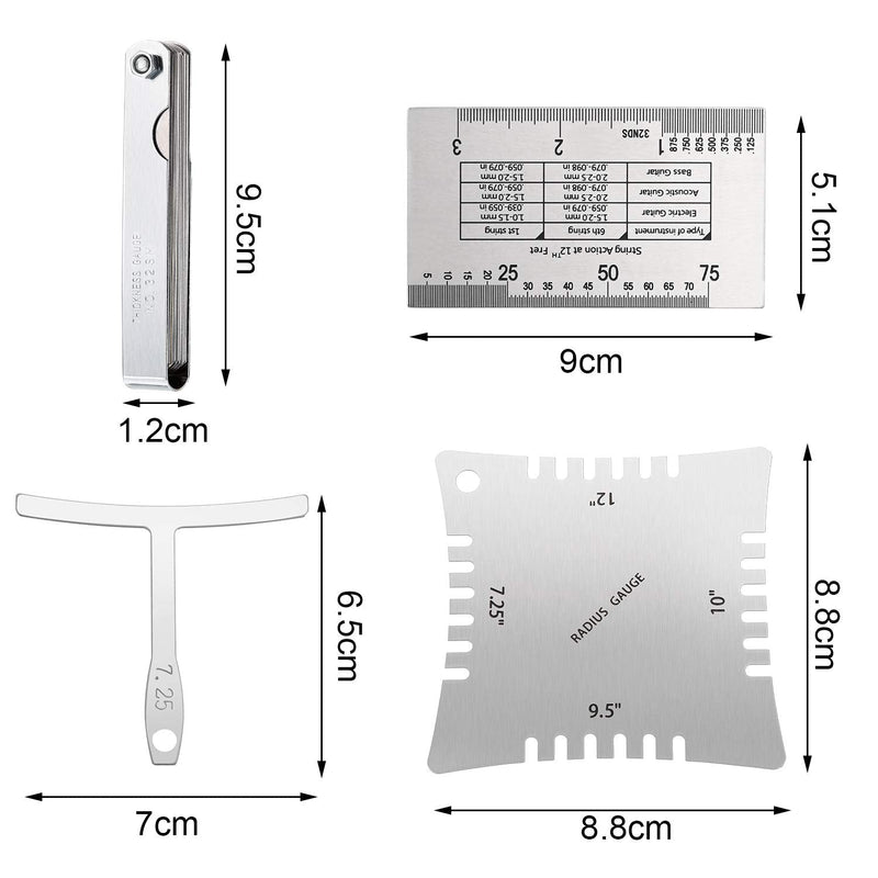 15 Pieces Guitar Luthier Tools Set Including Guitar Radius Gauge, String Action Ruler Gauge, 32 Blades Feeler Gauge, Guitar Notched Radius Gauges for Guitar and Bass Setup