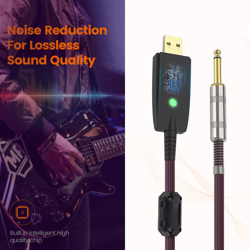 [AUSTRALIA] - Doremi USB Guitar Cable 10 FT, USB Male to 6.35mm 1/4 Inch TS Mono Jack Connector Guitar Cord,Professional Guitar to PC Guitar Bass to USB Link Connection Cable Adapter 