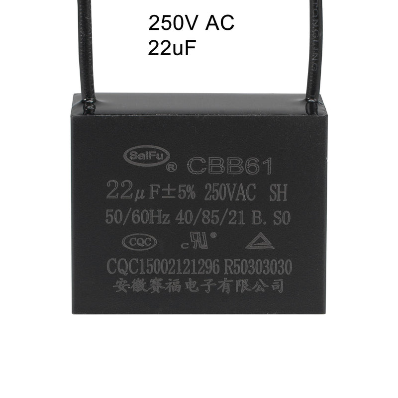 uxcell Ceiling Fan Capacitor CBB61 22uF 250V AC 2 Wires Metallized Polypropylene Film Capacitor 48x38x26mm for Electric Fan Pump Motor Generator 2Pcs