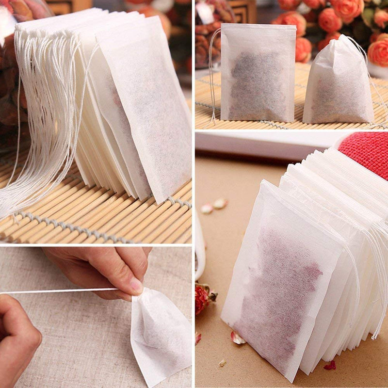 TamBee 100 Pack Disposable Tea Filter Bags Empty Muslin Drawstring Seal Filter Tea Bags Drawstring Herb Loose Tea bag (1.97"X2.76" / 5cm X 7cm) 1.97"X2.76"