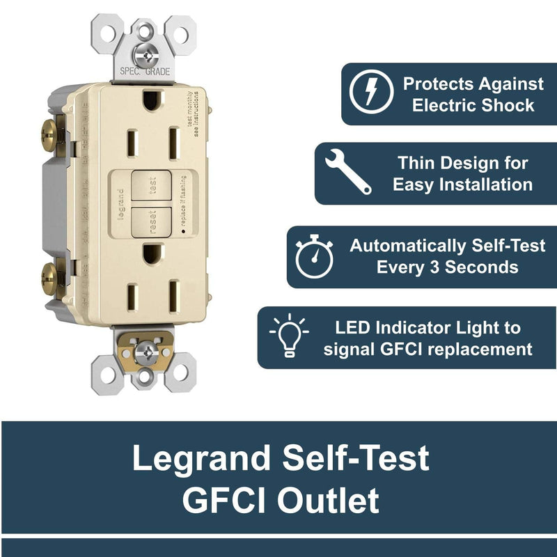 Legrand radiant Self-Test GFCI Outlet, Light Almond, 15 Amp, 1597LACCD12
