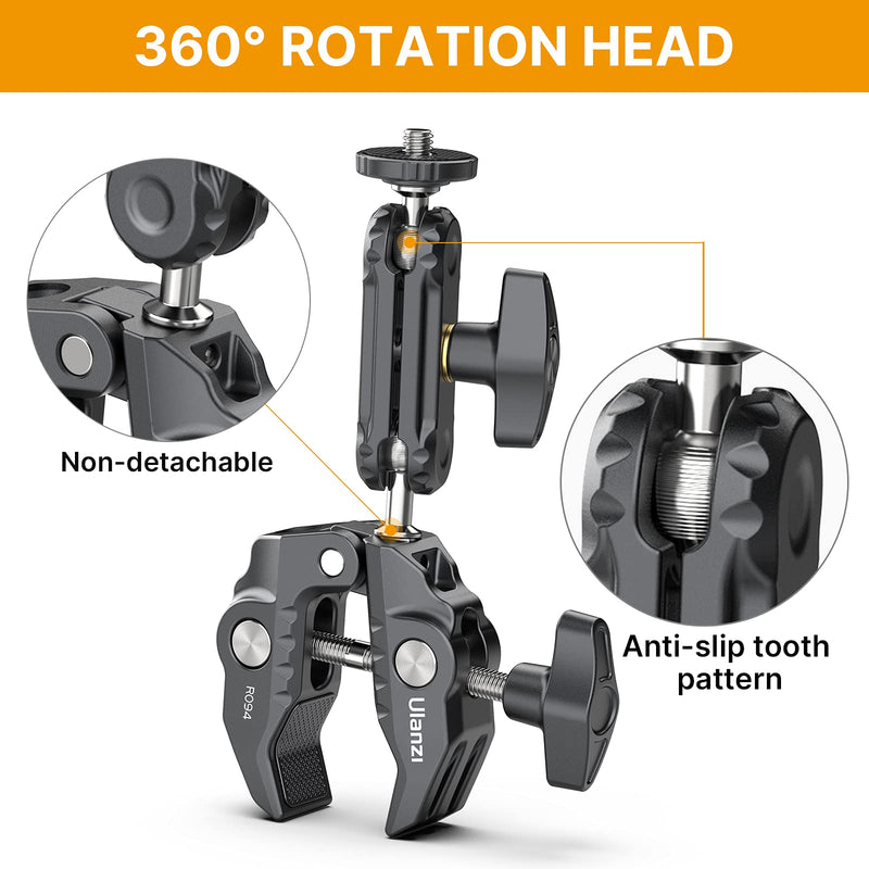 R094 Super Clamp Multi-Functional Camera C Clamp Mount, 1/4" Ball Head Monitor Mount 3/8" Hole Adjustable Video Shooting, Mobile Clamp for Gopro Action INSTA360 Cam, Vlog Cam Selfie Live Streaming R094 Super Clamp