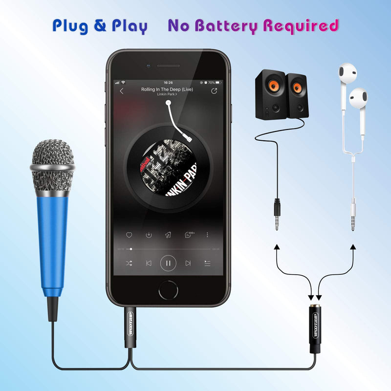 [2PCS] Mini Karaoke Microphone, Wootrip Mini Voice Recording Microphone Portable Karaoke Mic for Singing, Recording, Voice Recording(Black/Blue) Black Blue