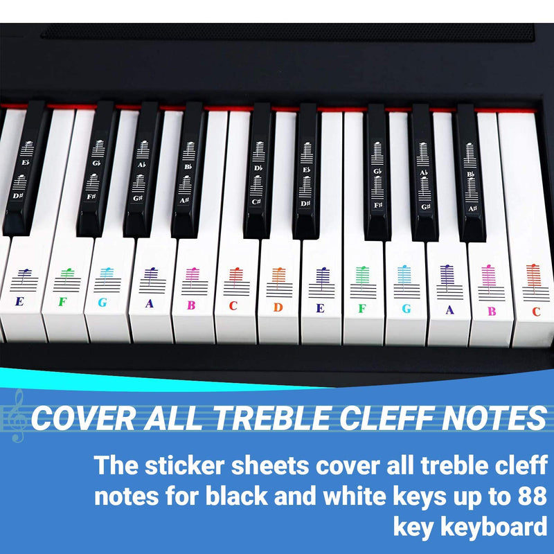 QMG Color Piano and Keyboard Music Note Full Set Stickers for White and Black Keys; Made in USA