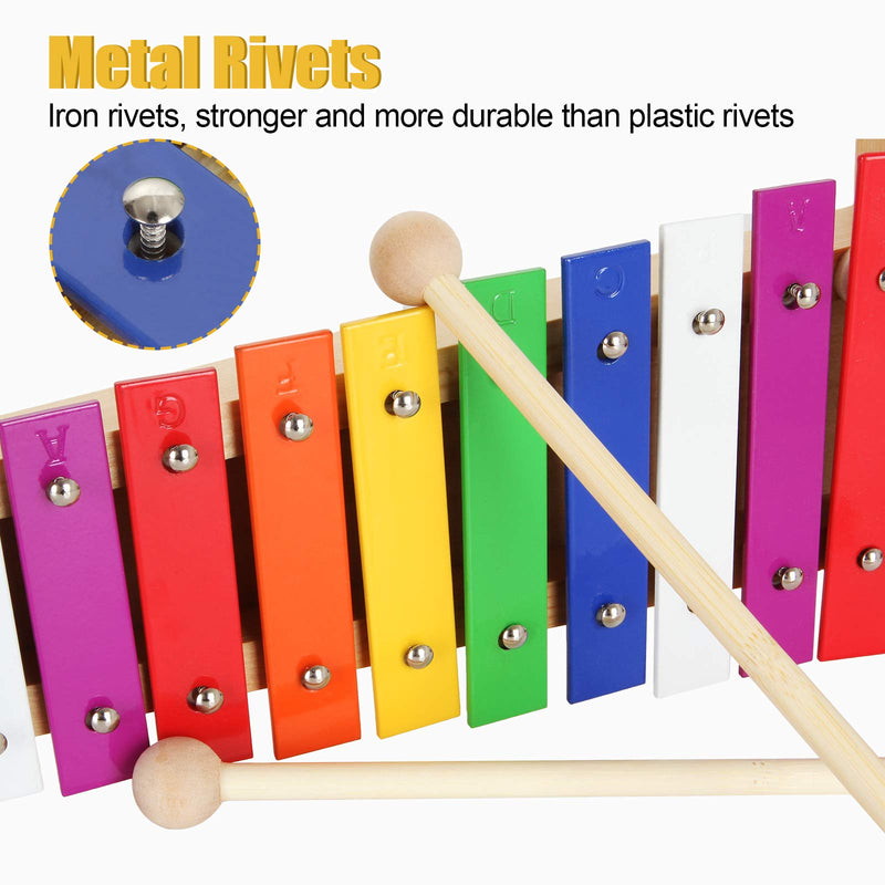 15 Note Toddler Xylophone Multi-Colored Metal Bars Glockenspiel Resonator Bells with 2pcs Mallets