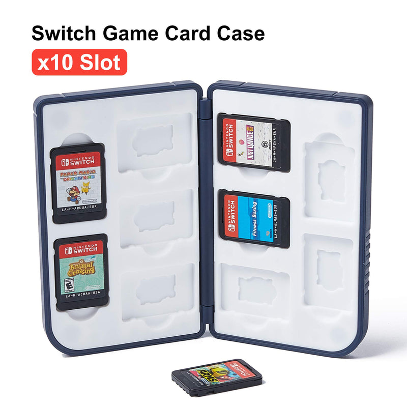 LeyuSmart Games Card Case for Nintendo Switch Game, 10 Game Card & 10 MicroSD Cards Slot, Magnetic Auto-Off, Small Slim (Blue) Blue