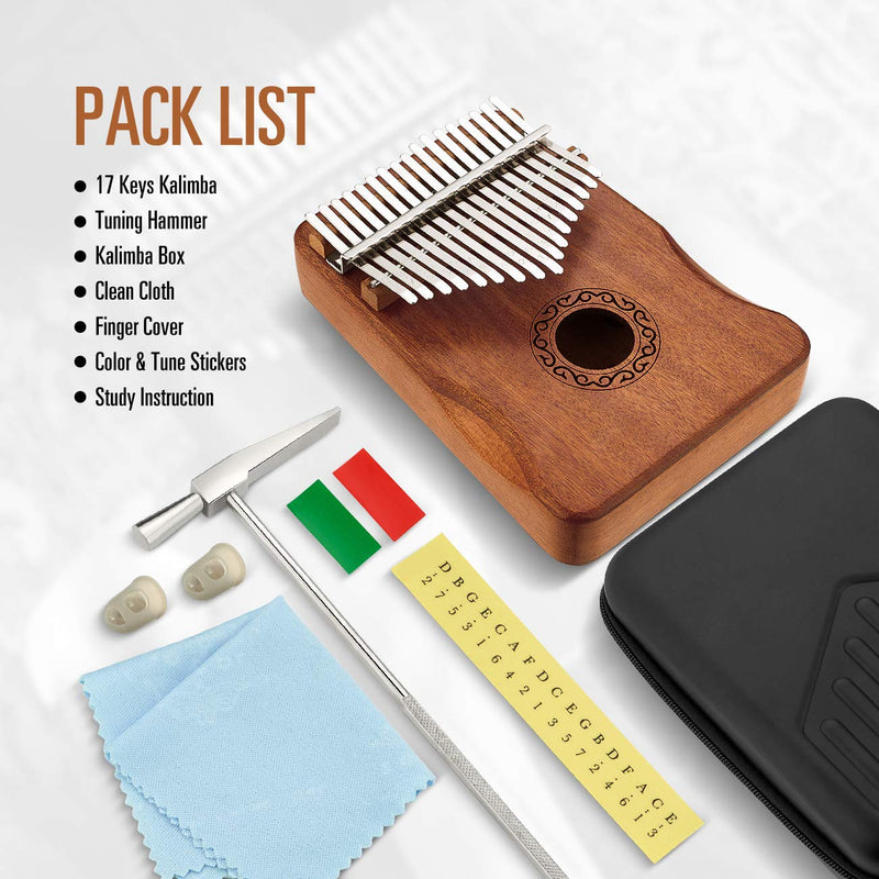 MIFOGE Kalimba Thumb Piano 17 Keys with Mahogany Wood,Mbira,Finger Piano Builts-in Waterproof Protective Box, Easy to Learn Portable Musical Instrument,Gift for Kids Adult Beginners classical mahogany