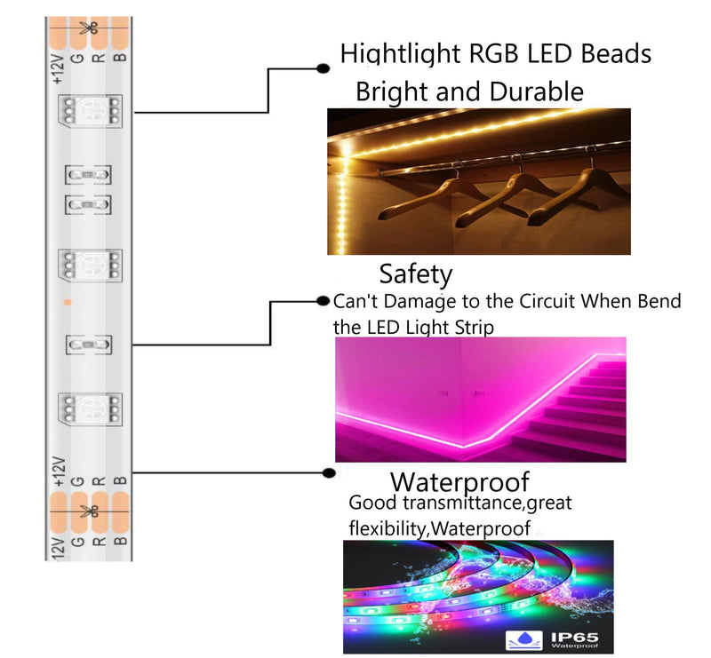 [AUSTRALIA] - Led Strip Lights 32.8ft Christmas Waterproof RGB 5050 Dimmable Led Tape Lights 300 LEDs Color Changing with 44keys IR Remote and Adapter for Home, TV, Bedroom, Ceiling, Decoration YOOGAA 
