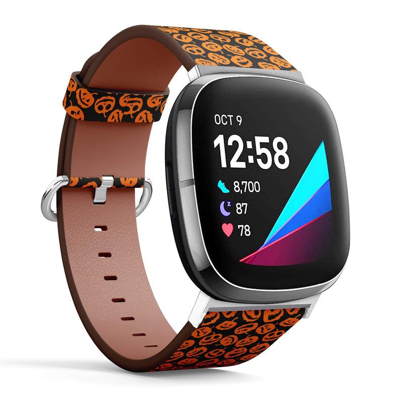 SMODDIX Replacement Band Compatible with Fitbit Sense/Fitbit Versa 3, Leather Strap Wristband Bracelet (Halloween Holiday)